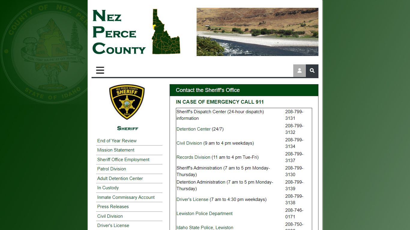 Contact Us, Nez Perce County Sheriff